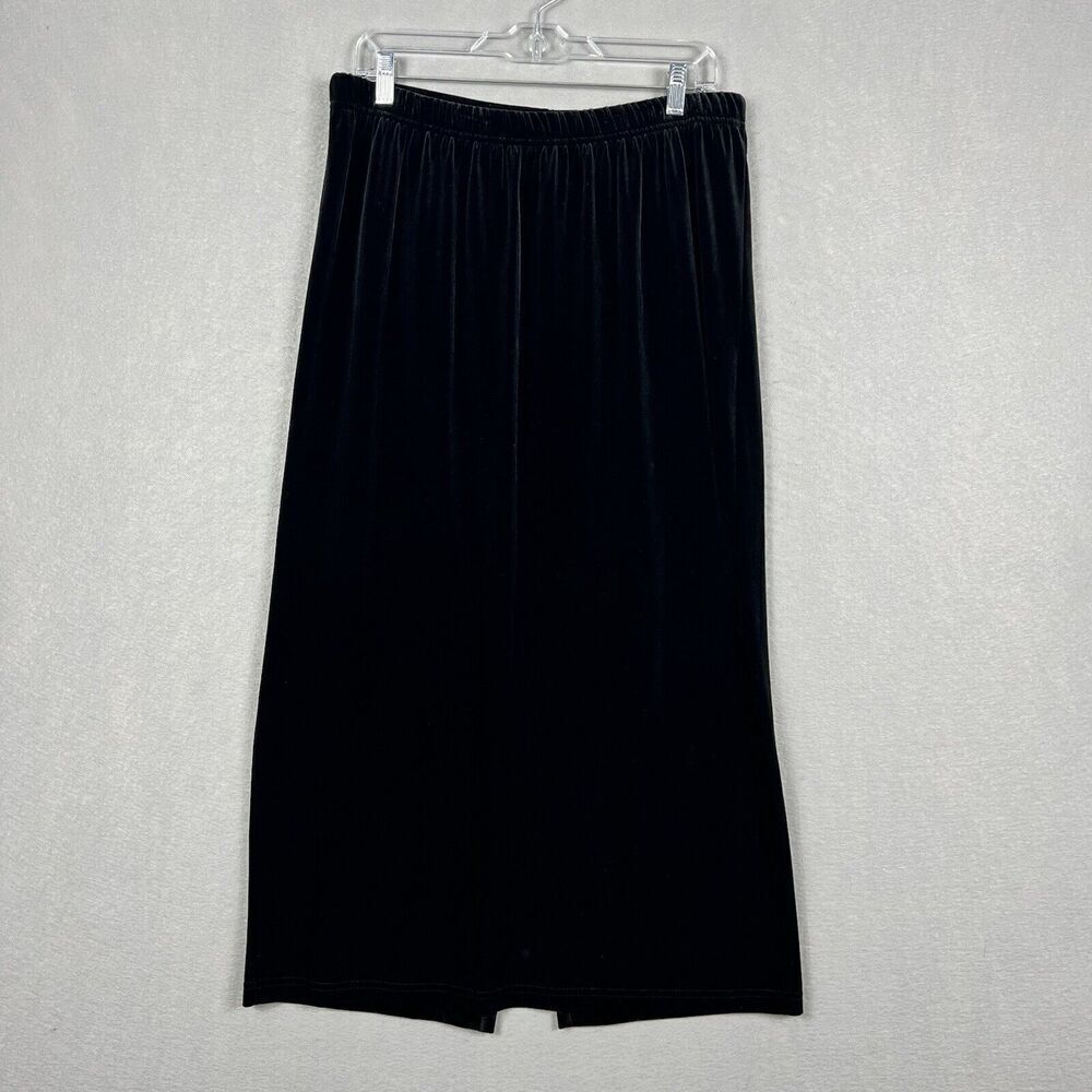 Vikki Vi Skirt Size 1X Black Velvet Maxi Length Elastic Waist Slit Back